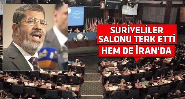 Muhammed Mursi konuşurken Suriyeliler salonu terk etti!
