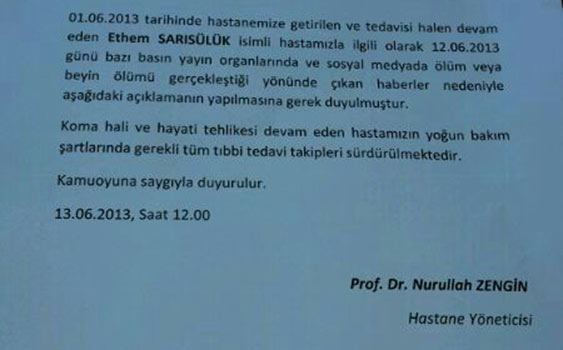 Sağlık Bakanlığı: Ethem Sarısülük ölmedi