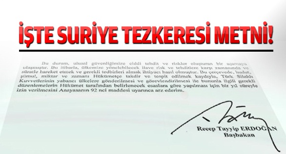 İşte Suriye tezkeresi metni!