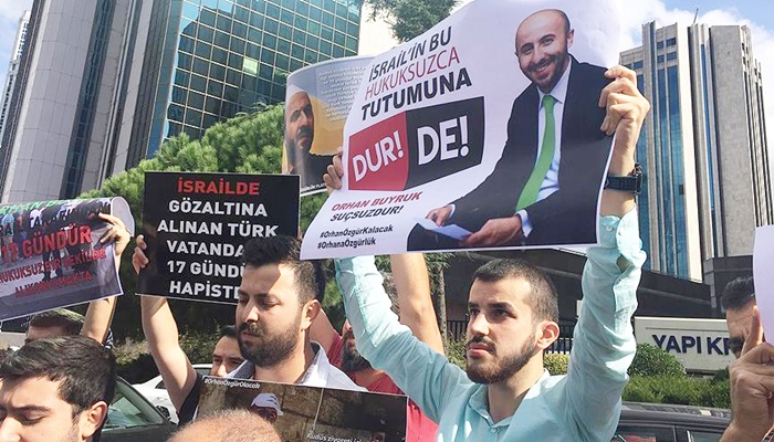 İsrail'de Türk vatandaşının gözaltına alınması protesto edildi