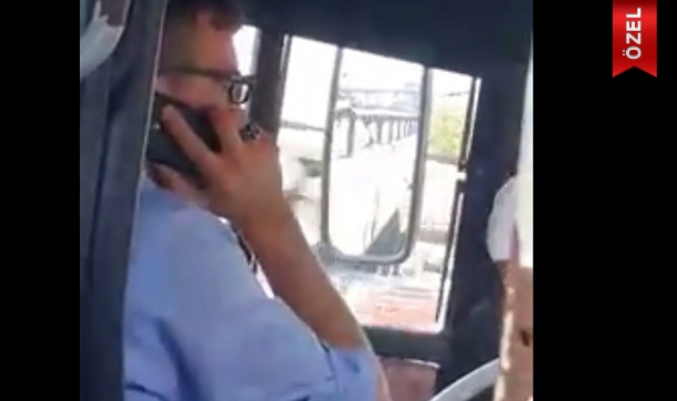 Cep telefonuyla konuşan İETT şoförü kamerada